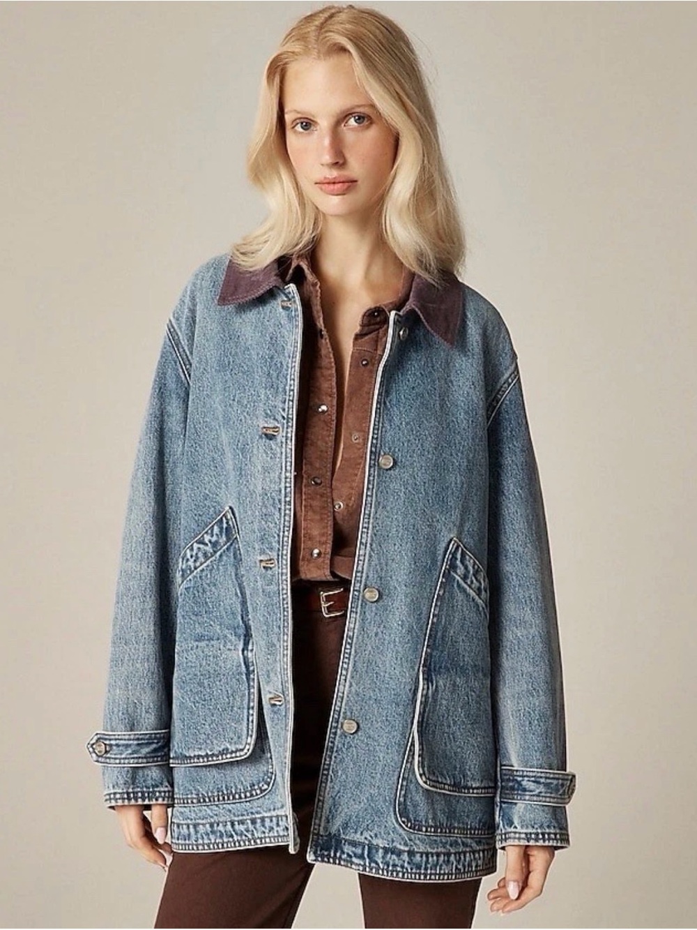J.Crew Relaxed Barn Jacket in Denim Corduroy Collar In Lily Wash Cotton M - Picture 8 of 8